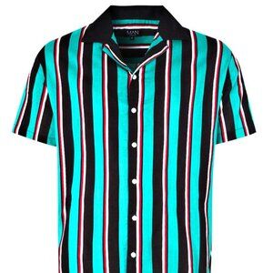 NWOT BOOHOO MAN Striped Teal Cotton Shirt